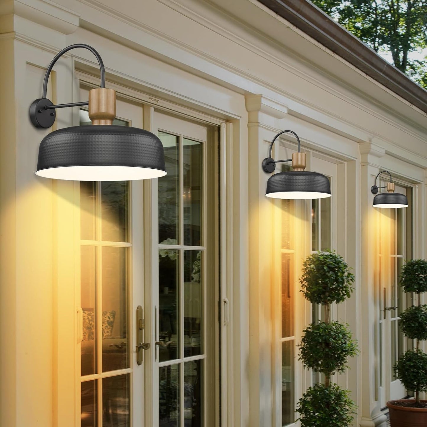 Outdoor Barn Light Gooseneck Barn Light, Farmhouse Exterior Wall Mount Light Vintage Wall Lighting Fixture Industrial Sconce Lantern for Porch, Entryway, Garage, Black, 2 Pack, Large