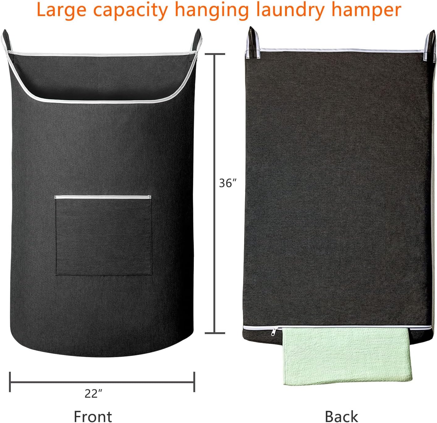 XL Hanging Laundry Hamper Bag, Black Door Hanging Hamper with Large Openging Hanging Laundry Hamper Storage Bag Large Size 36X22 Inch (Black)