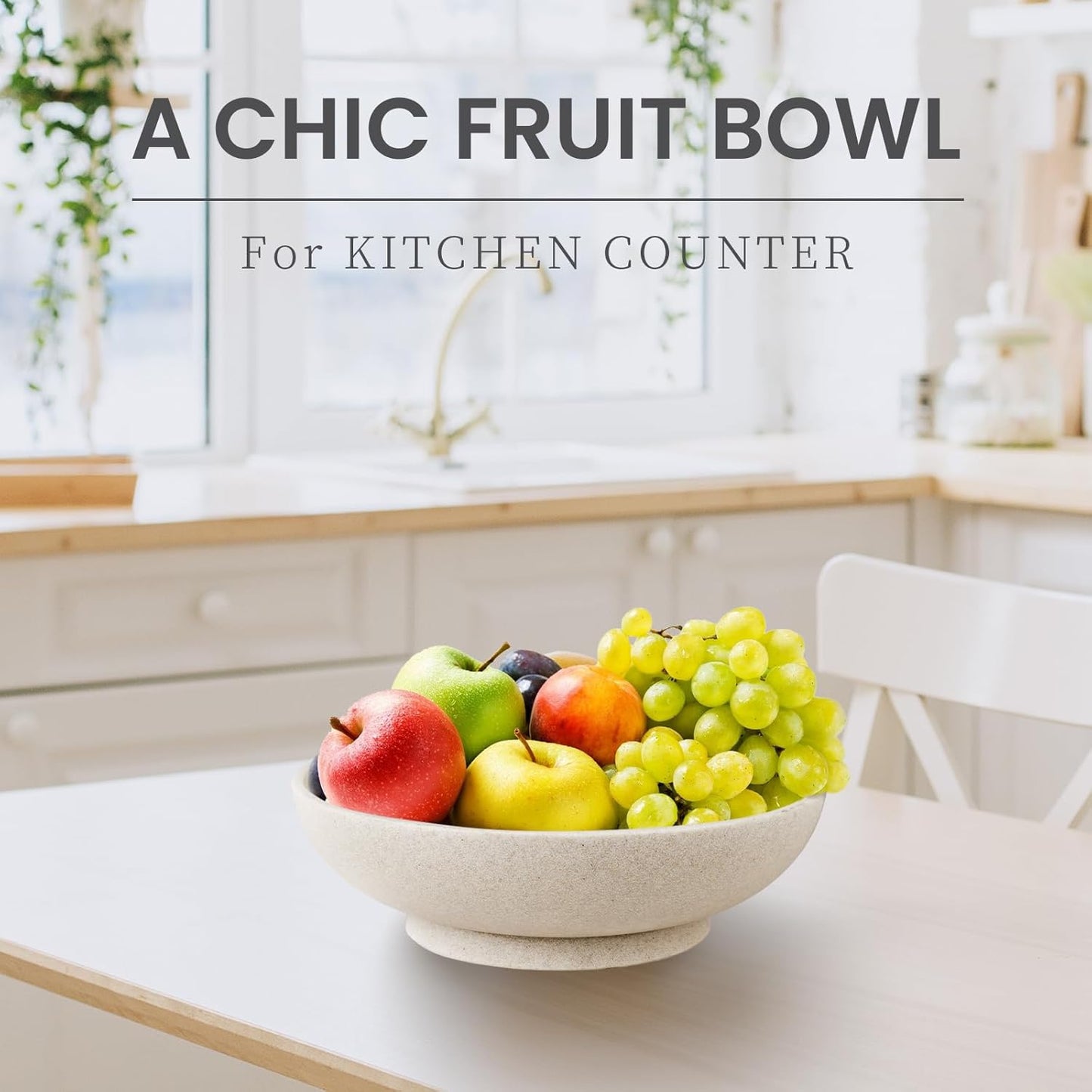 Large Decorative Bowl,Modern Fruit Bowl for Kitchen Counter,Handicraft Decorative Bowls for Home Decor,Stylish Key Bowl for Entry Table - Artificial Stone Beige