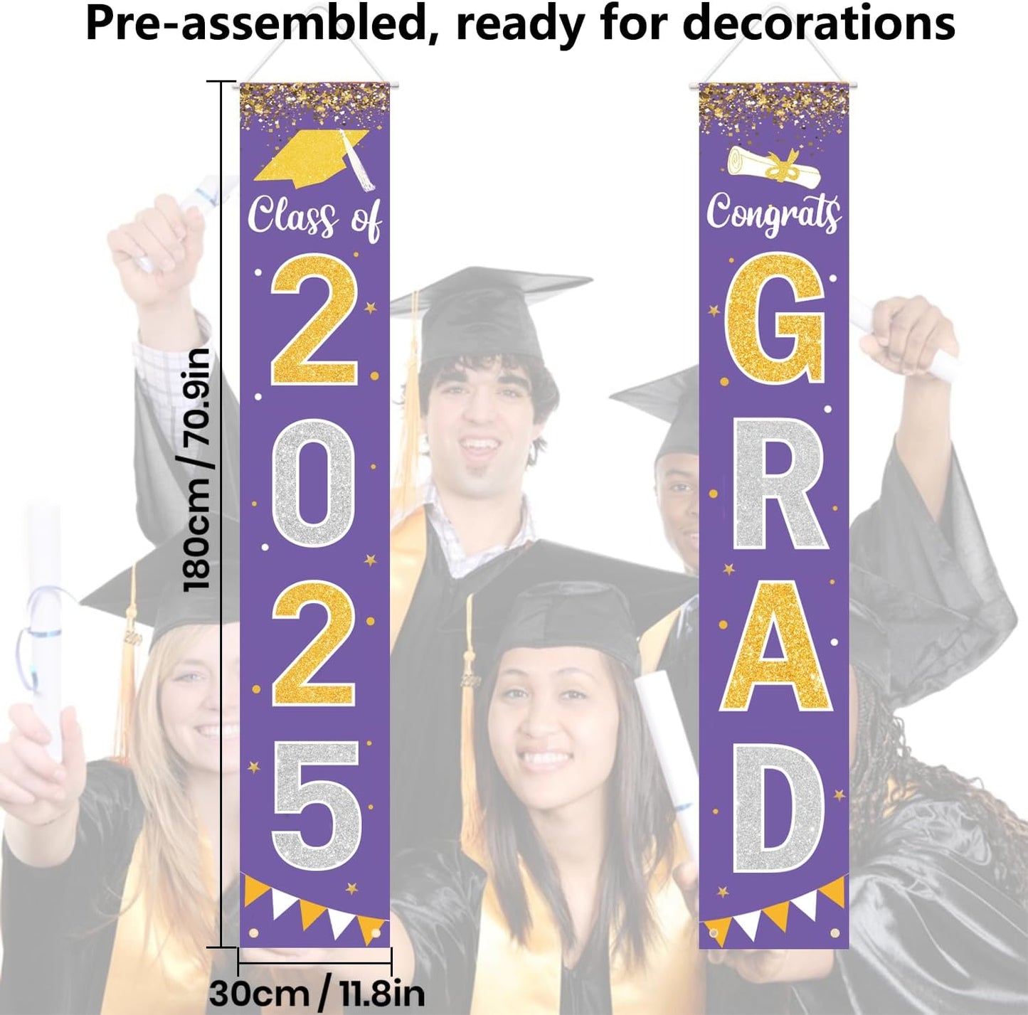 Graduation Decorations 2025 GRAD Banner Purple Porch Door Sign Welcome Banner For Indoor Outdoor Wall Graduation Decorations Class of 2025