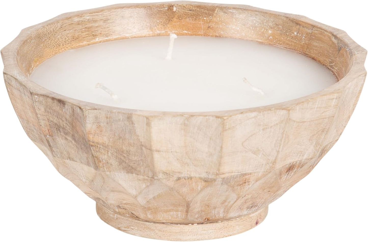 Kate and Laurel Plete Round Pleated Wood Candle Bowl, 8 Inch Diameter, Light Natural, Modern Scalloped Three-Wick Unscented Candle with Decorative Bowl for Living Room Decor