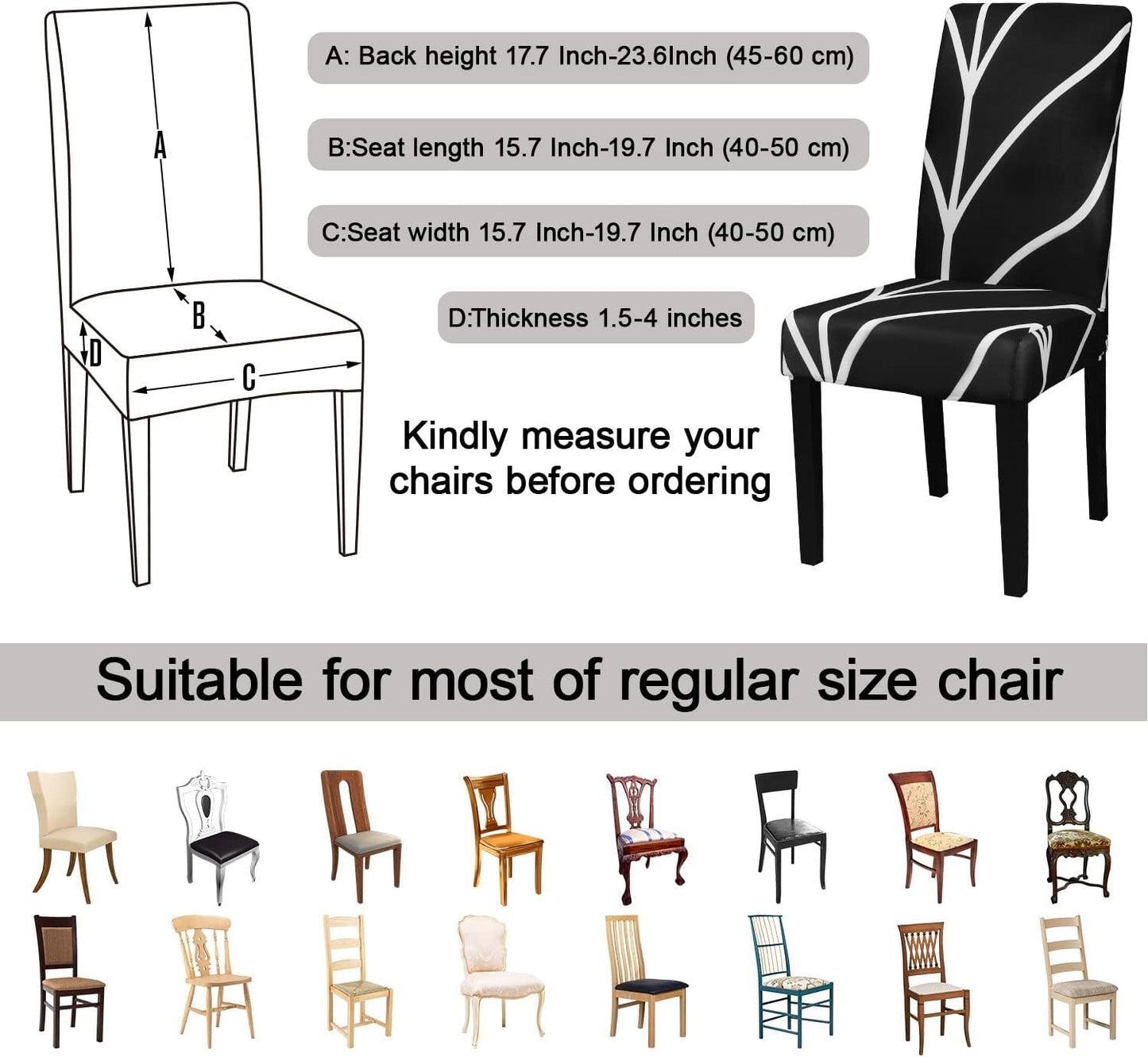 JQinHome Black Chair Covers for Dining Room Set of 6, High Stretch Removable Washable Parsons Chair Slipcover for Home Party Hotel Wedding Ceremony (6PCS, Geometric)