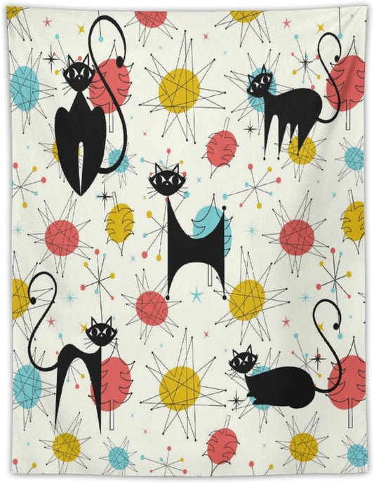 ICMOLYYENLO Abstract Cat Tapestry, Medieval Abstract Atomic Star Cat Vintage Home Wall Hanging Art Tapestry for Bedroom Living Room Dormitory 60x80 Inch