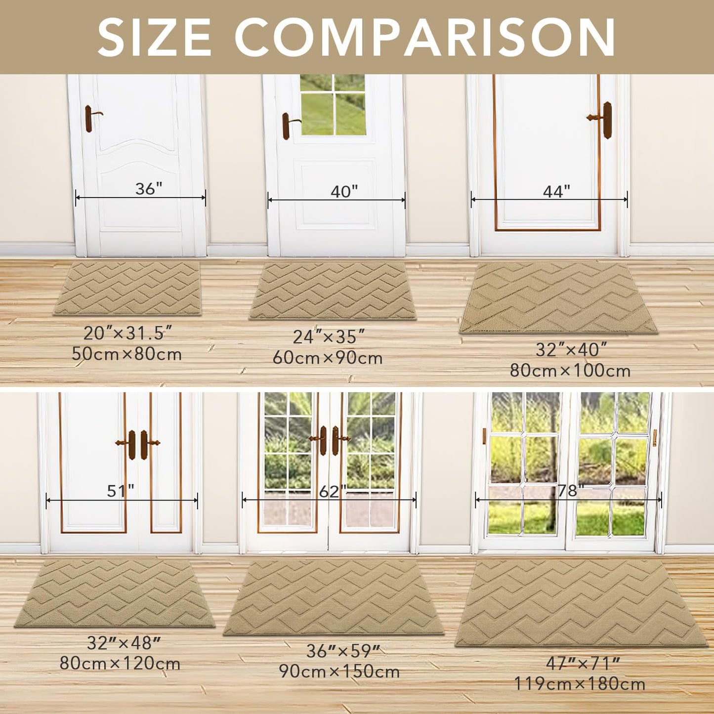 hicorfe Indoor Door Mat,Non Slip Door Mats,32"x48" Front Back Door Mat Rubber Backing,Absorbent Resist Dirt Entrance Inside Floor Mats for Entryway Washable Low-Profile(Beige)