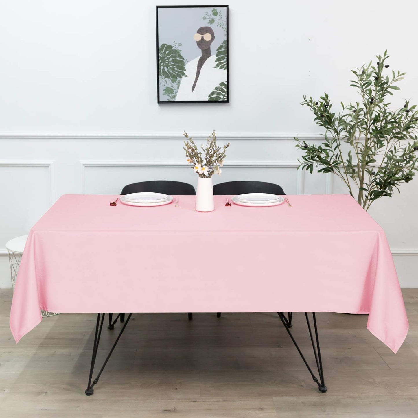 sancua Rectangle Tablecloth - 54 x 54 Inch - Stain and Wrinkle Resistant Washable Polyester Table Cloth, Decorative Fabric Table Cover for Dining Tables, Buffet Parties and Camping, Pink