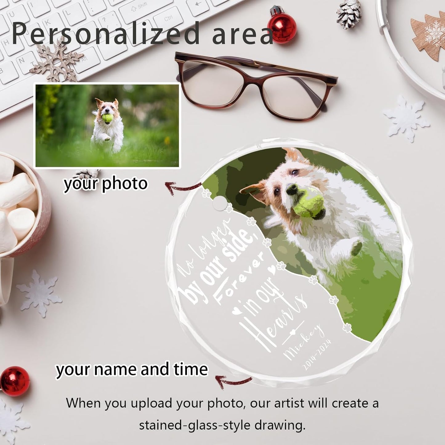 Personalized Glass Ornaments, Custom Glass Ornament with Name/Photo/Date,Customized Gifts for Pet, Round Designs