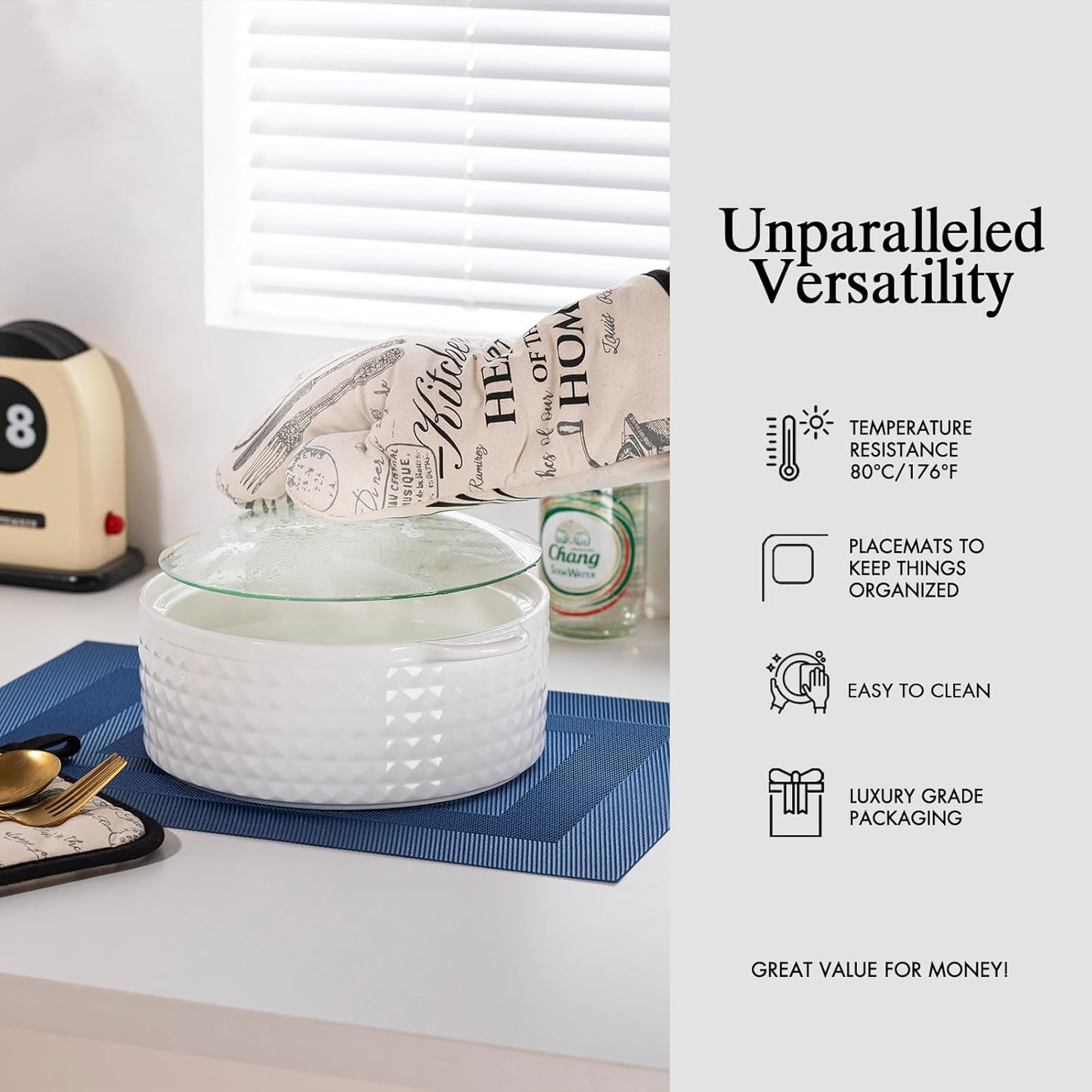 Placemats Set of 12 - Easy Clean Woven Vinyl Placemats for Dining Table, Indoor/Outdoor Place Mats, Washable PVC Table Mats（Navy Cube）