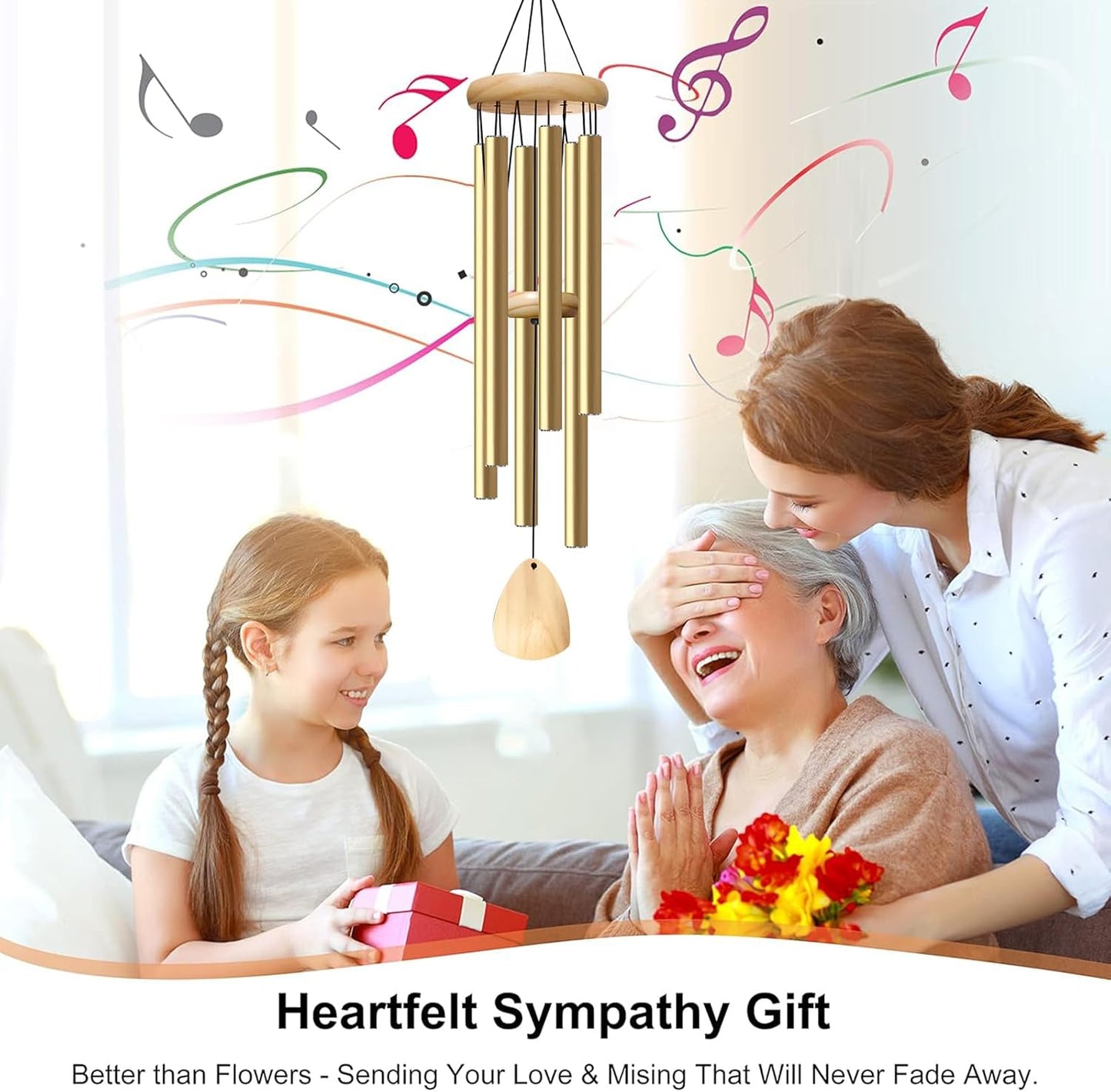 Large Aluminium Wind Chimes 37 Inches to Create a Zen Atmosphere Suitable for Outdoor, Garden, Patio Decoration. Classic Wind Chimes with Wind Catcher as a Gift for Unisex(Light Golden)