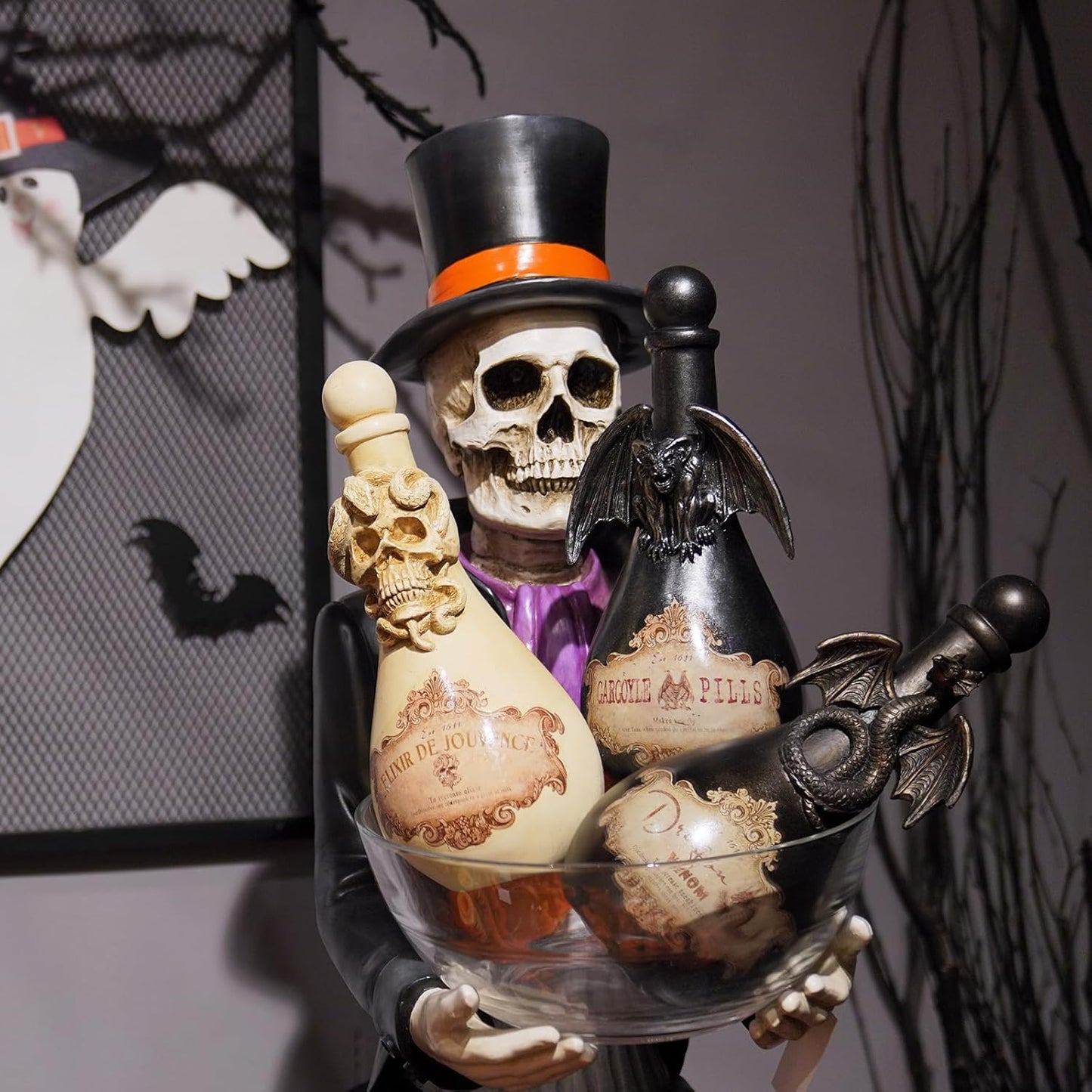 Braxio Halloween Decorations Indoor Potion Bottles - White Skull Décor with Snake Halloween Decoration Room Decor Aesthetic Gift for Women Halloween Party Decorations Bottles 4.25 * 4.25 * 9.5 Inch