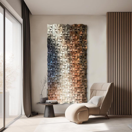 LIUZEYUE - 3D Wood Wall Art Decor Hand Crafted Wooden Blocks | Geometric Sculpture Art Modern Home Office Wall Art Easy Installation 23.6"x47.2"