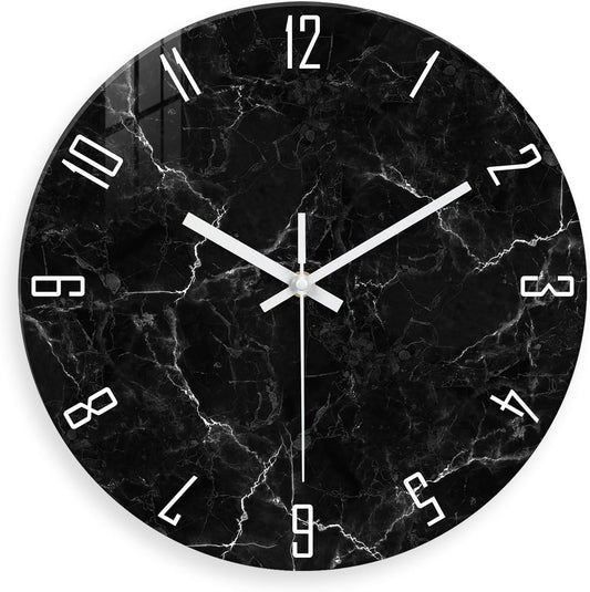 Black Wall Clock for Bedroom Glass Modren Wall Clock Battery Operated 14 Inch Analog Wall Clock Non Ticking