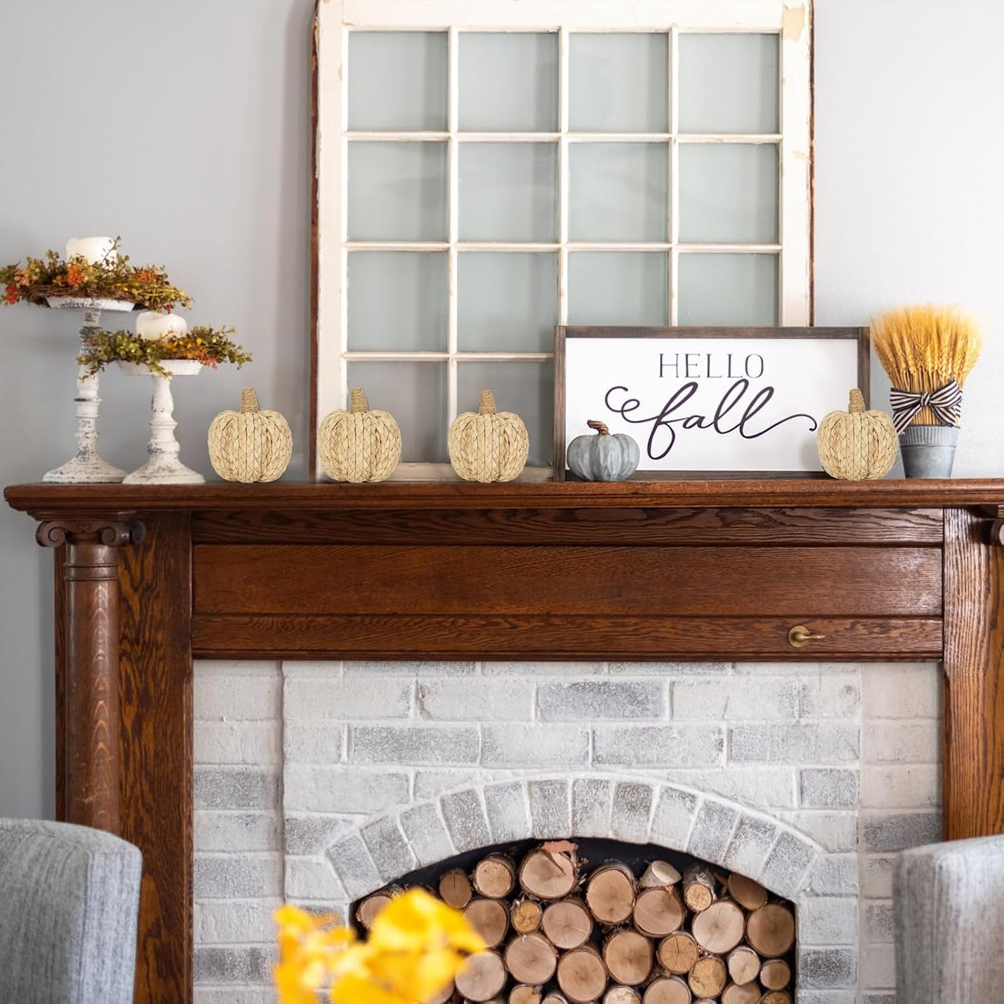 naturevibe 4.3 Inches Braided Cornhusk Pumpkin Decor Set of 4 as Centerpieces for Tables,Natural Corn Stalks Woven Pumpkins for Fall Home Decor,Thanksgiving Decorations or Autumn Harvest Gifts