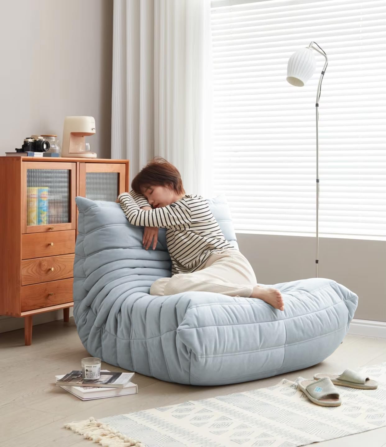 Modern Living Room Chair, Big Bean Bag Adult Floor Sofa, Togo Recliner Memory Foam Lazy Couch Suitable Balcony for Fireside Chair (Yellow)