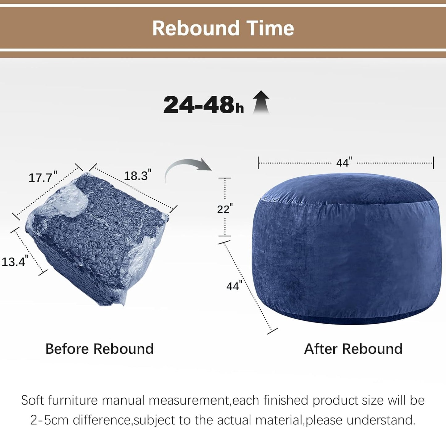 Bean Bag Chairs for Adults - Memory Foam Furniture BeanBag Chair - Kids/Teens Sofa with Soft Micro Fiber Cover - Round Fluffy Couch for Living Room Bedroom College Dorm - 4 ft, Navy