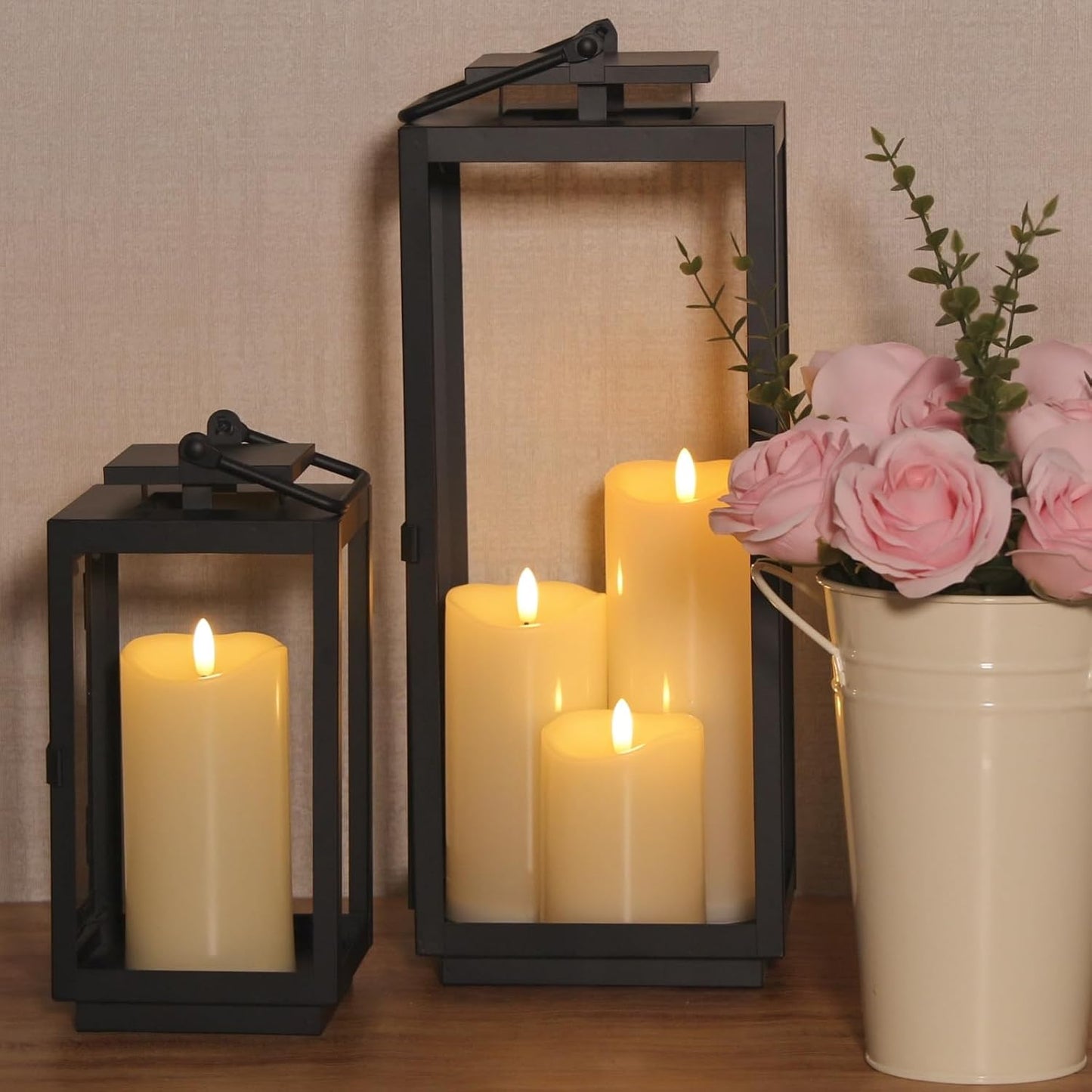 Outdoor Flameless Candles with Remote Timer - Waterproof Realistic Flickering LED Pillar Electric Battery Operated Fake Candle for Holiday Home Wedding Fireplace Decor - Ivory White 2 Pack (6"6")