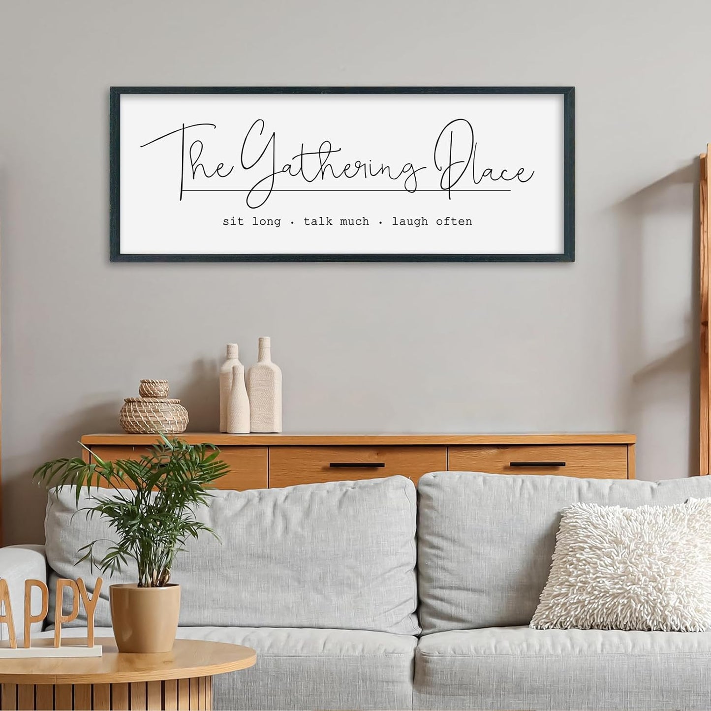 SRSZHIYUE The Gathering Place Sign Wall Decor Art 40"×15" for Large Kitchen Dining Room Wood Framed Wall Hanging (Black)