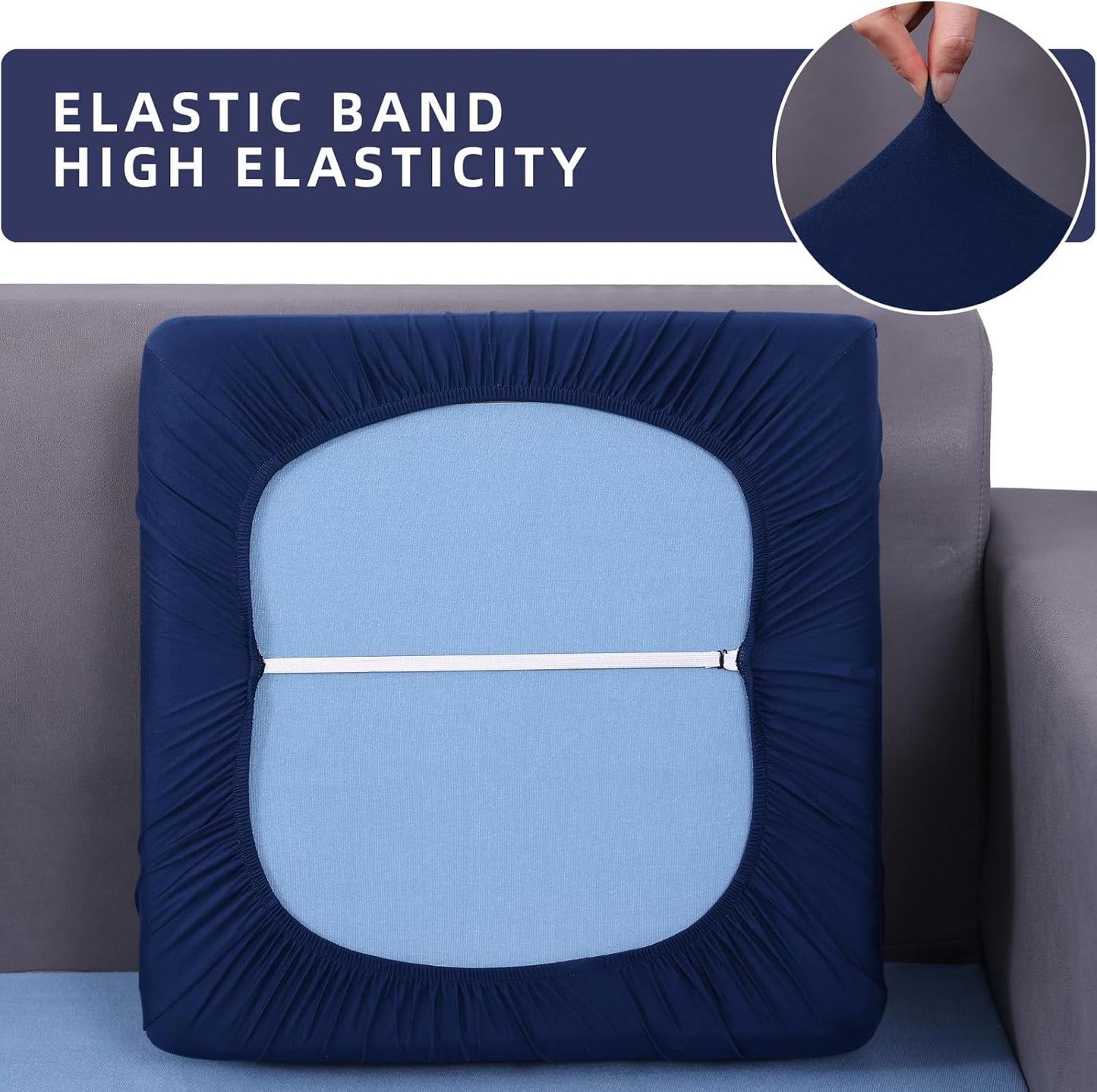 hyha Waterproof Couch Cushion Covers, Stretch Sofa Couch Seat Slipcover for Dog Washable, Non-Slip Waterproof Outdoor Cushion Covers for Patio Furniture Replacement (3 Pieces, Navy)