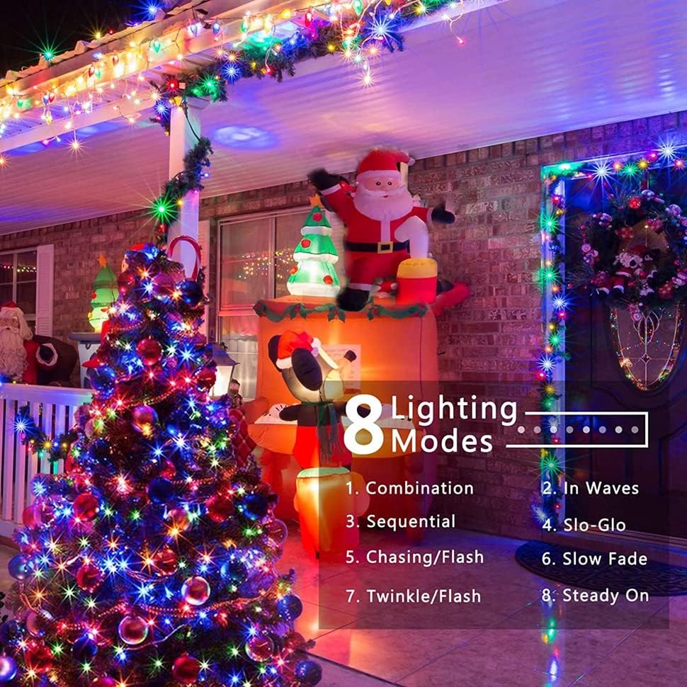 JMEXSUSS 200 LED Multicolor Christmas Lights Outdoor Waterproof, 66ft Expandable Green Wire, 8 Modes Timer Function, Ideal for Home Party Indoor Xmas Decorations