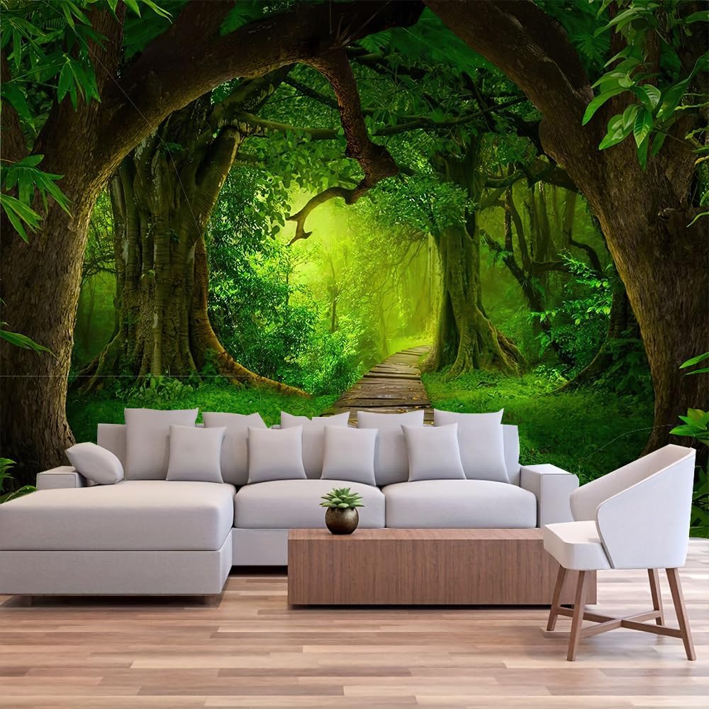 FENDROM Nature Forest Tree Cave Tapestry Wall Hanging Landscape Stream Through Green Rainforest Tapestries Jungle Creek Psychedelic Wall Blanket for Living Room