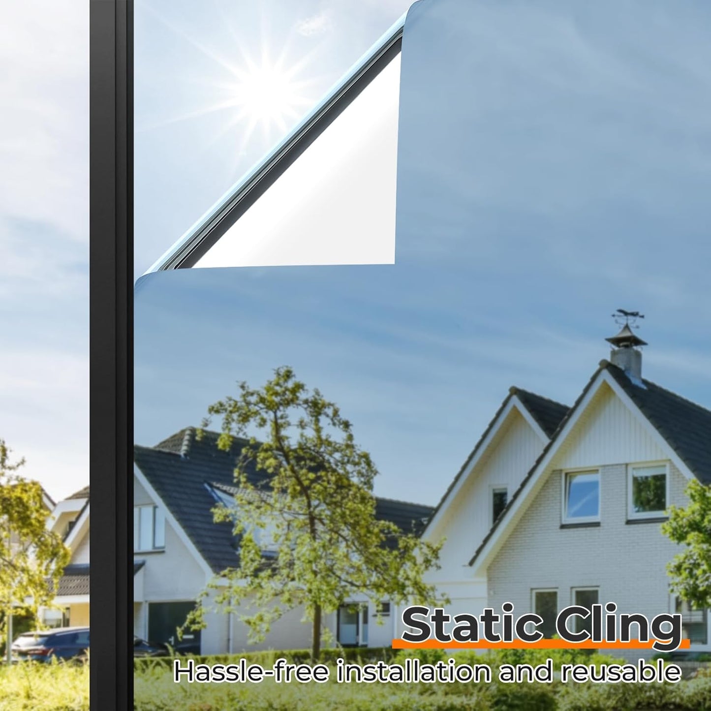 DOWELL Window Privacy Film, One Way Window Tint for Home, Static Cling Anti UV Sun Blocking Reflective Mirror Film, Heat Control See Out Not in Glass Tinting, Silver, 35.4" x 118"