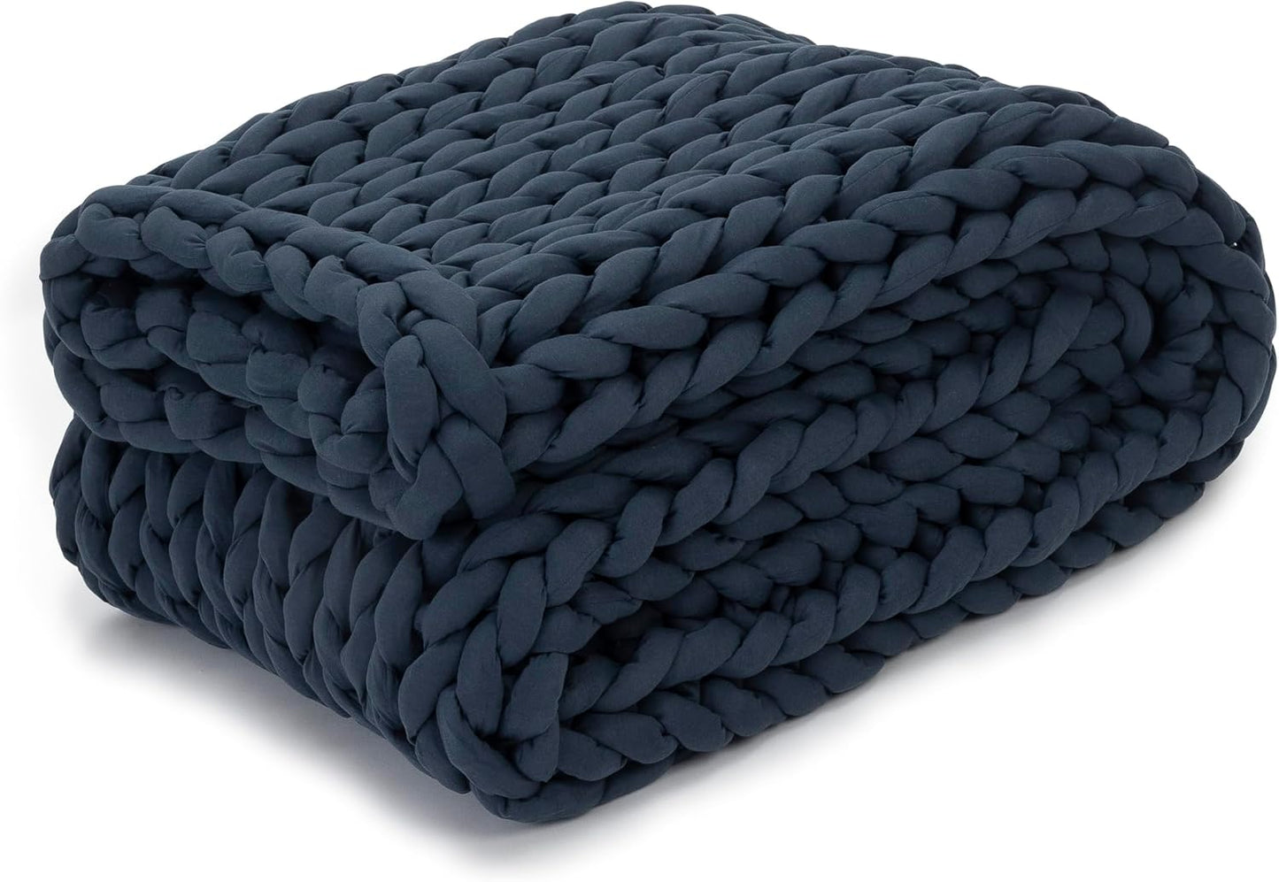Nuzzie Chunky Knit Weighted Blanket - Breathable, Cooling, Hand Made Knit Throw Blanket for Sleep - Machine Washable, Stylish Decor Design (Dusty Blue, Queen | 28lbs | 80"x80")
