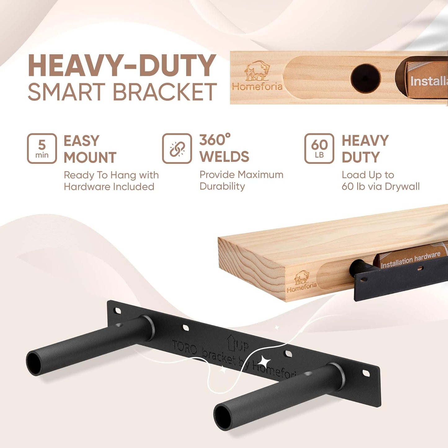 Homeforia Walnut 12 inch Floating Shelf, High End Solid Real Wood Small 12inch Floating Shelves for Wall Mounted, Dark Brown 12in Floating Shelves, Heavy Duty Bracket, 12 X 6.5 X 1.75 inches, Set of 2