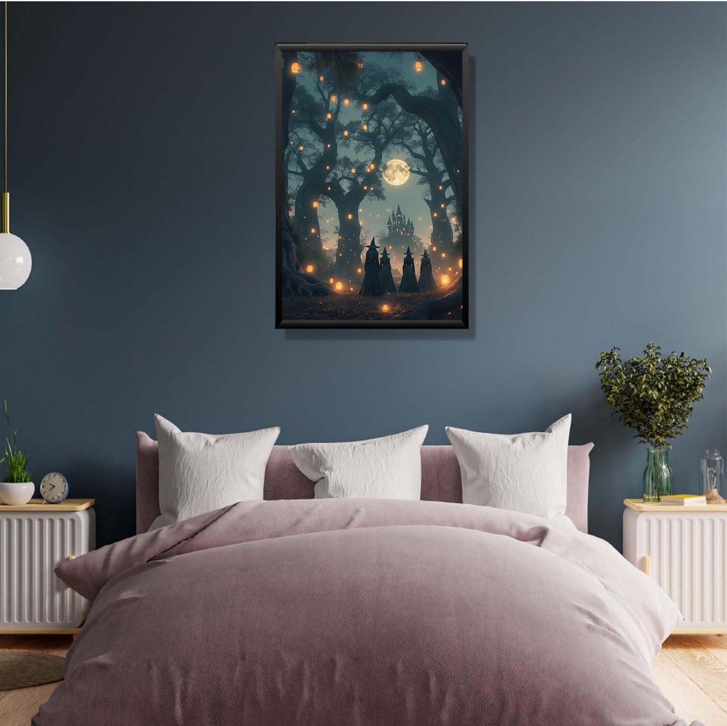 JFHCQJPK Mysterious creek painting witch and castle in magic forest art print canvas gothic print dark college decoration poster for home bedroom20x30in Metal blackFramed