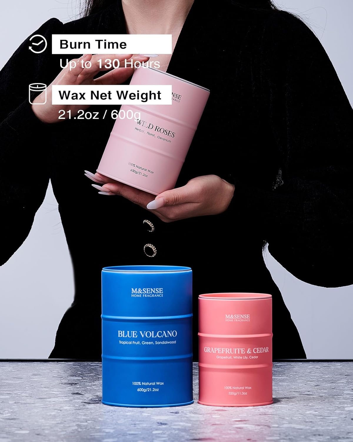 M&SENSE Oud Wood Large Scented Candles Natural Soy Wax, 21.2oz Long Lasting Up to 120 Hours Burning Time, Unique Candle Gifts for Men Women