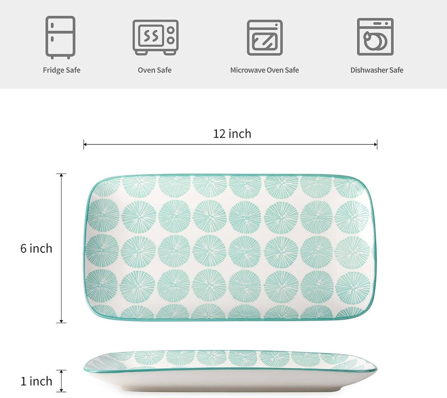 Selamica Ceramic Rectangular Serving Platters Set of 4, 12 Inch Serving Trays/Dishes for Party Entertaining, Rectangular Dinner Plates for Appetizer Salad Dessert Sushi, Assorted Colors