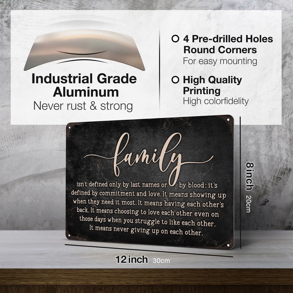 Heuhuww Family Isn't Defined Only By Last Names or By Blood Tin Sign for Home Office Room Wall Decor Gifts for Sister Best Friend Adopted Family 8"x12"(H23)