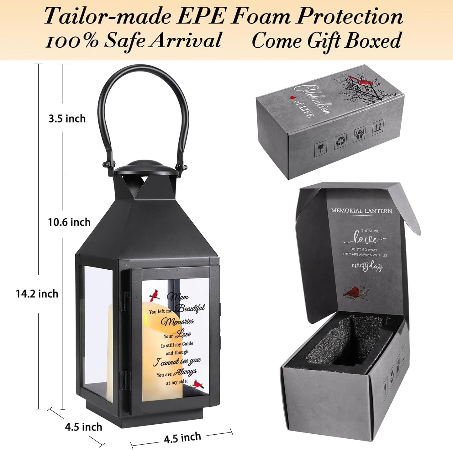 Memorial Lantern, Sympathy Gifts for Loss of Mom/Loved One, Bereavement Gifts, in Memory of Loved One Lantern,Celebration of Life, Memorial Gifts, Funeral Lantern,Mom You Left me Beautiful Memories