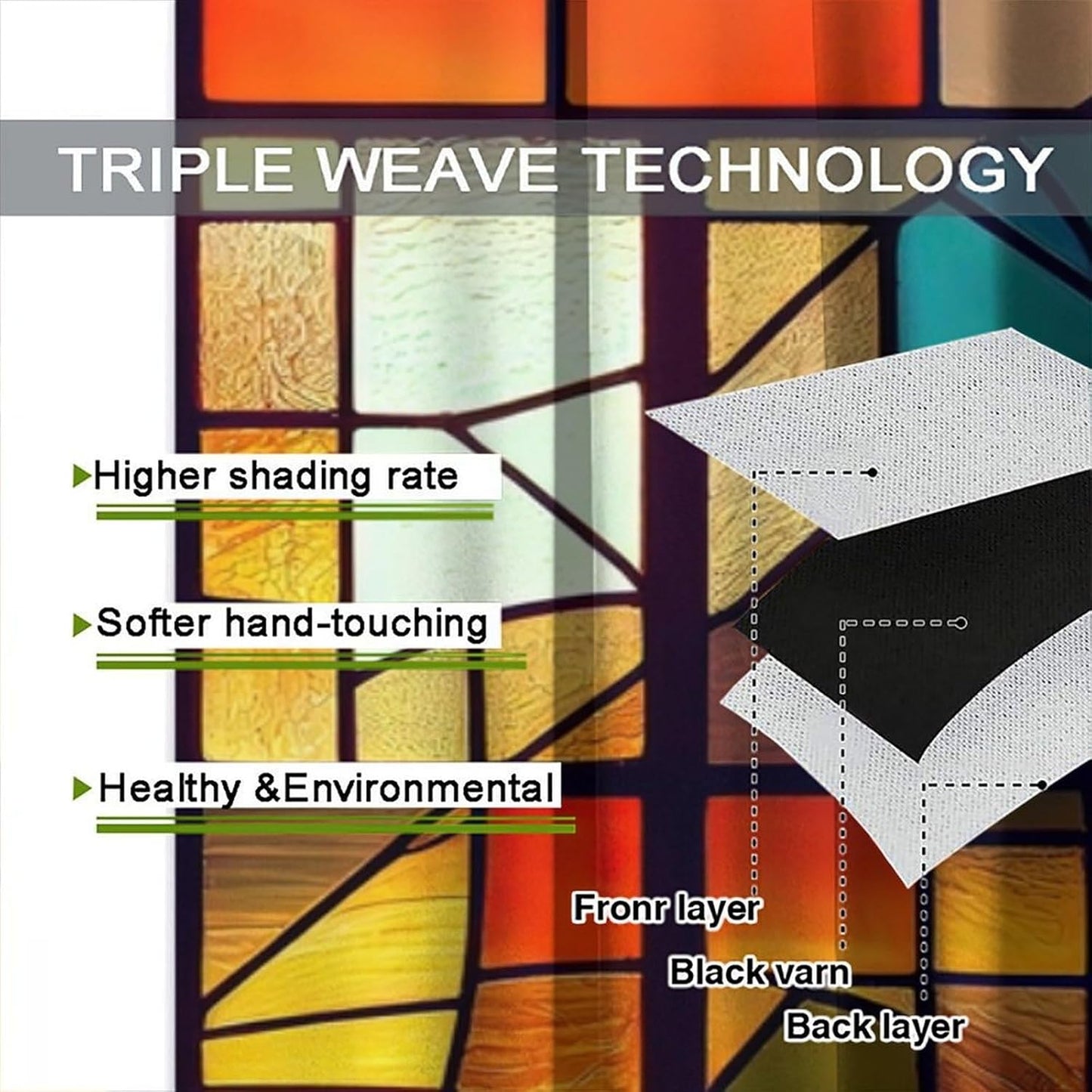 Stained Glass Curtains,Retro Abstract Colorful Geometry Textures Art Home Decor Drapes for Bedroom Living Room Kitchen Window Treatment 2 Panels Set Total Size 63" W X 63" L Inch