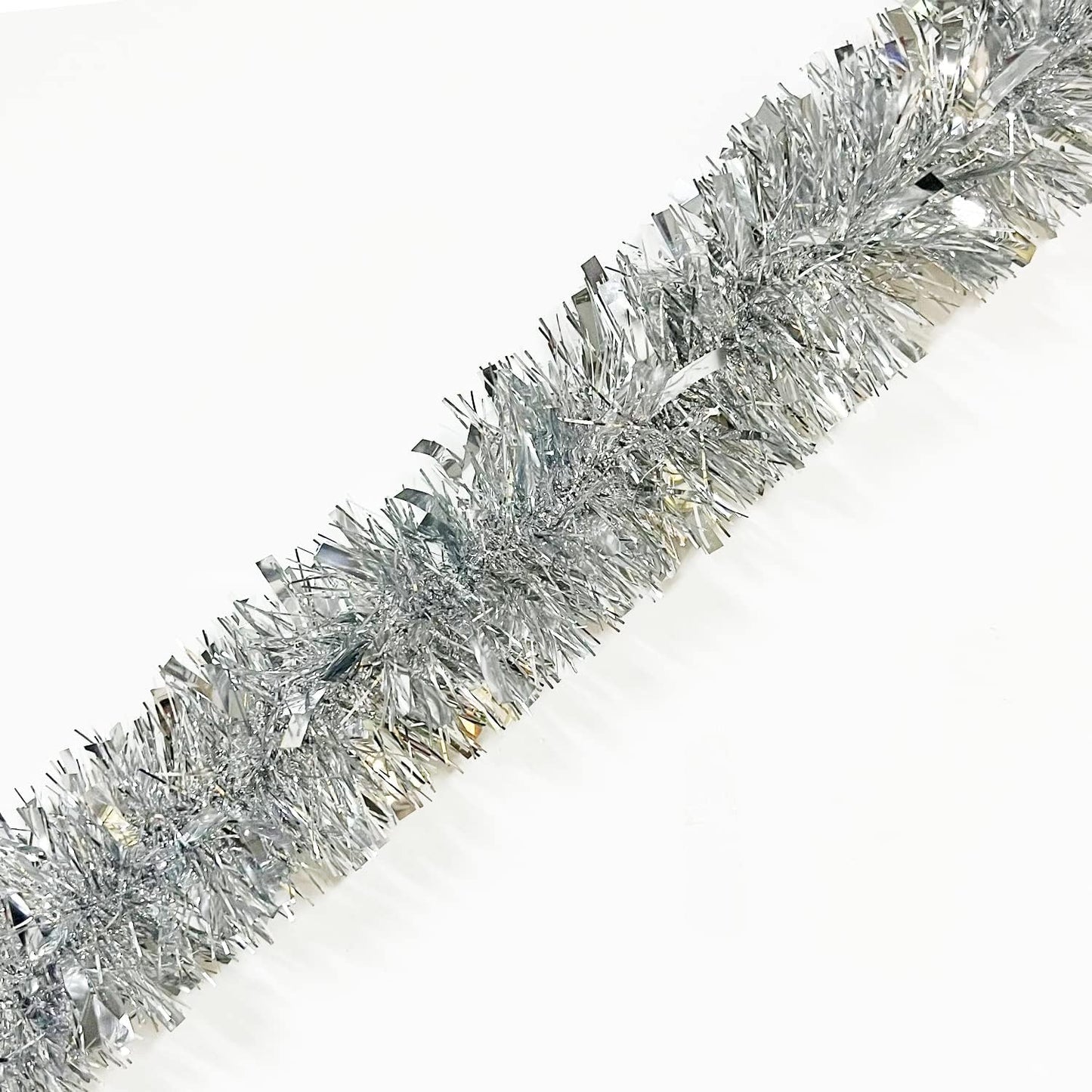 25 ft Long Roll Silver Tinsel Twist Garland, Shiny Metallic Foil Decorations for Parade Floats, Halloween, Christmas Eve, New Year Parties (4" x 25' roll, Silver)