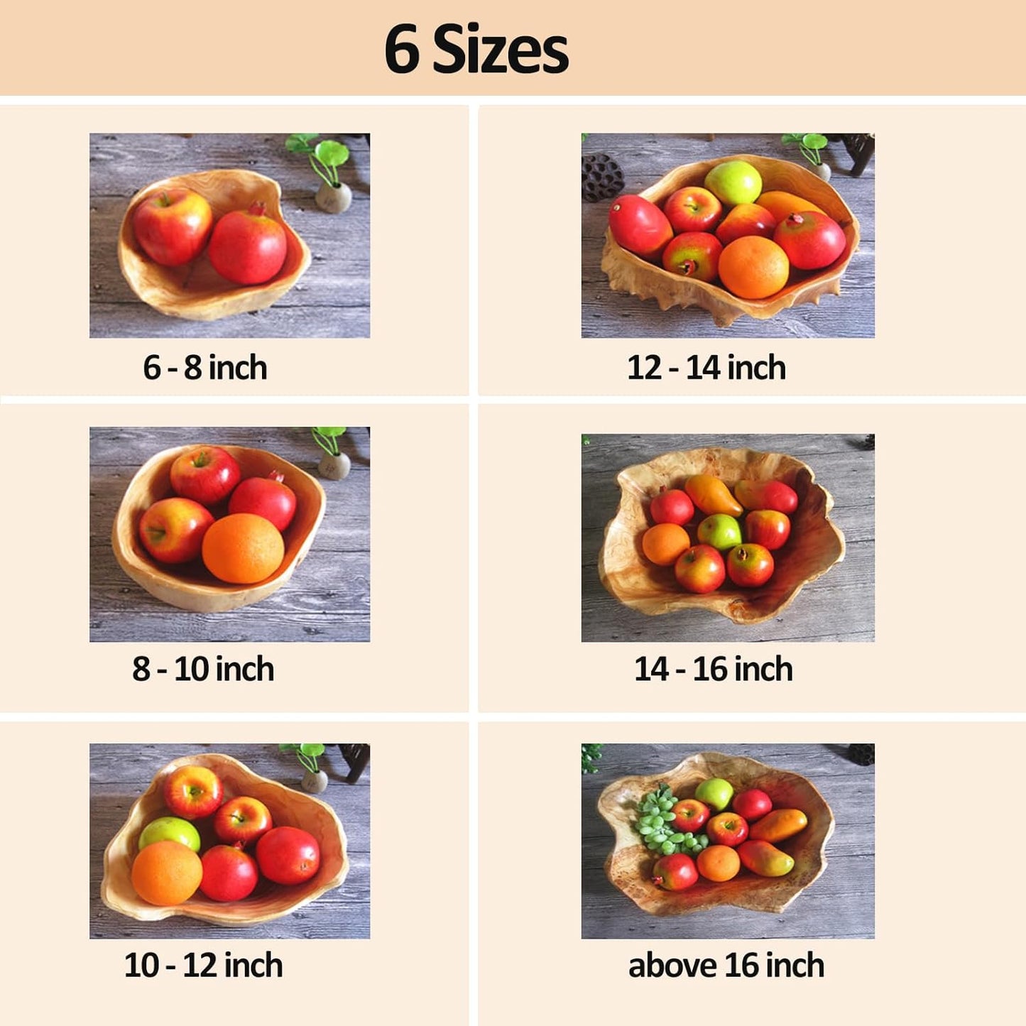 Wooden Bowl Decorative Natural Wood Fruit Bowl, Irregular Creative Wood Bowls, Rustic Hand Carved Candy Snack Keys Serving Bowls for Home Decor(8"-10" Diameter)