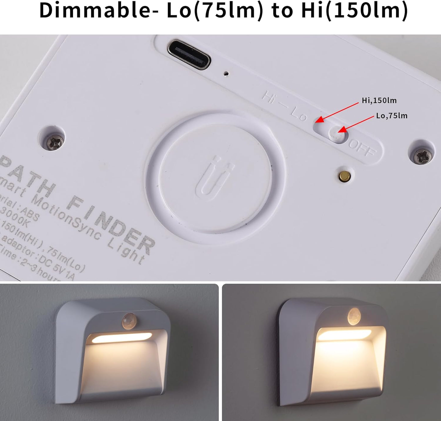 Group-Control Motion Sensor Night Light -Wireless Sync, 2200mAh Rechargeable Battery, 150LM/75LM Adjustable Brightness, 25s Auto-Off, Magnetic Mounting for Hallway/Stairs/Bedrooms（3 Pack）