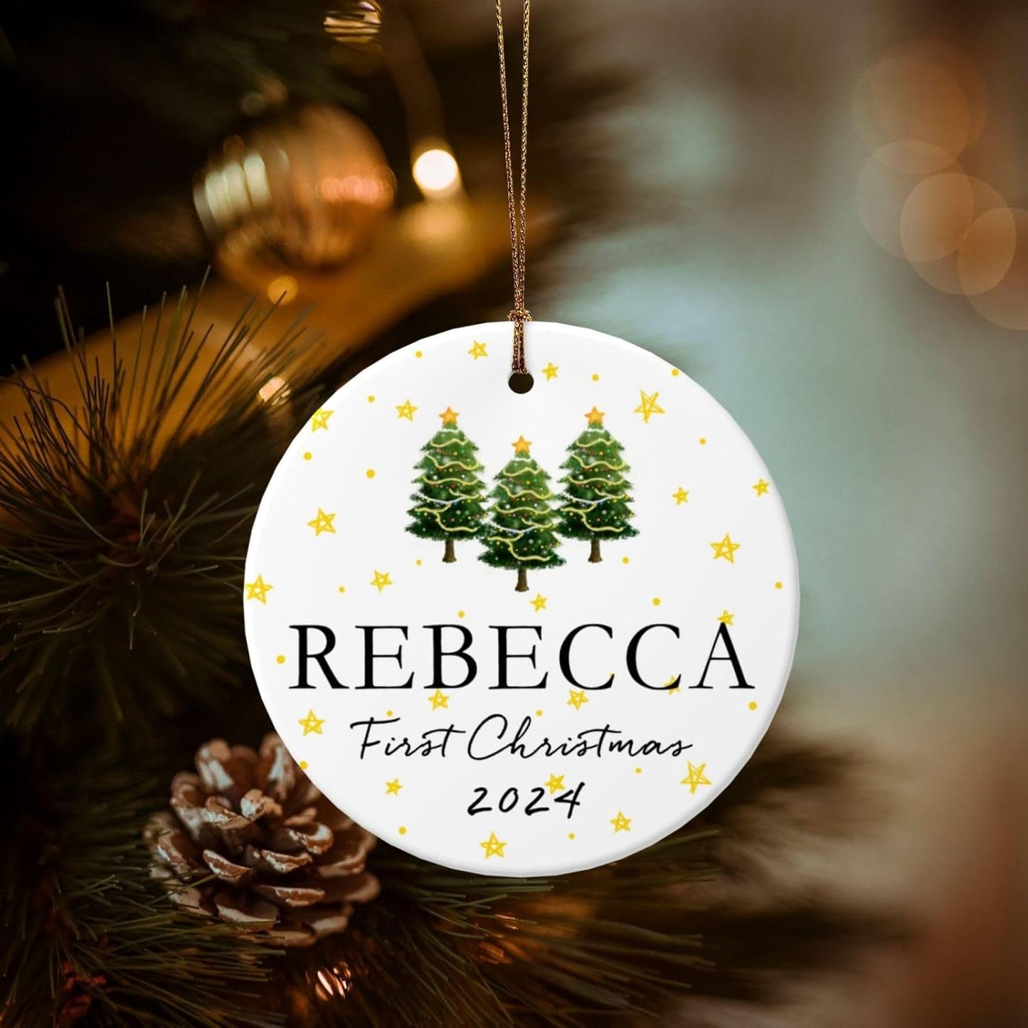 Personalized Baby Christmas Ornaments with Name 2025 Custom Babys First Christmas Name Ornaments,Double-Sided Ceramic Customized Xmas Ornaments for Christmas Tree