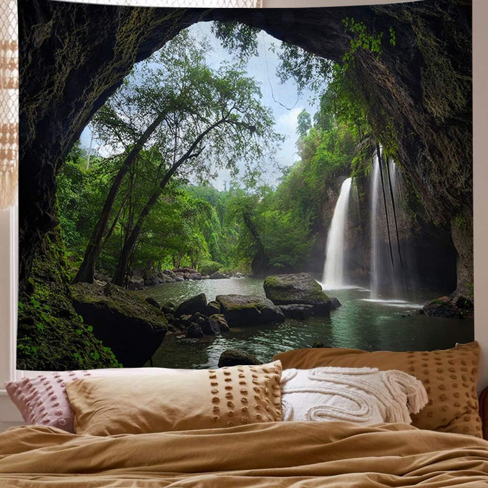 Llamazing Forest Landscape Tapestry for Home Decor - Living Room Bedroom Decoration Magic Curtain (Waterfall, 60''L51''W)