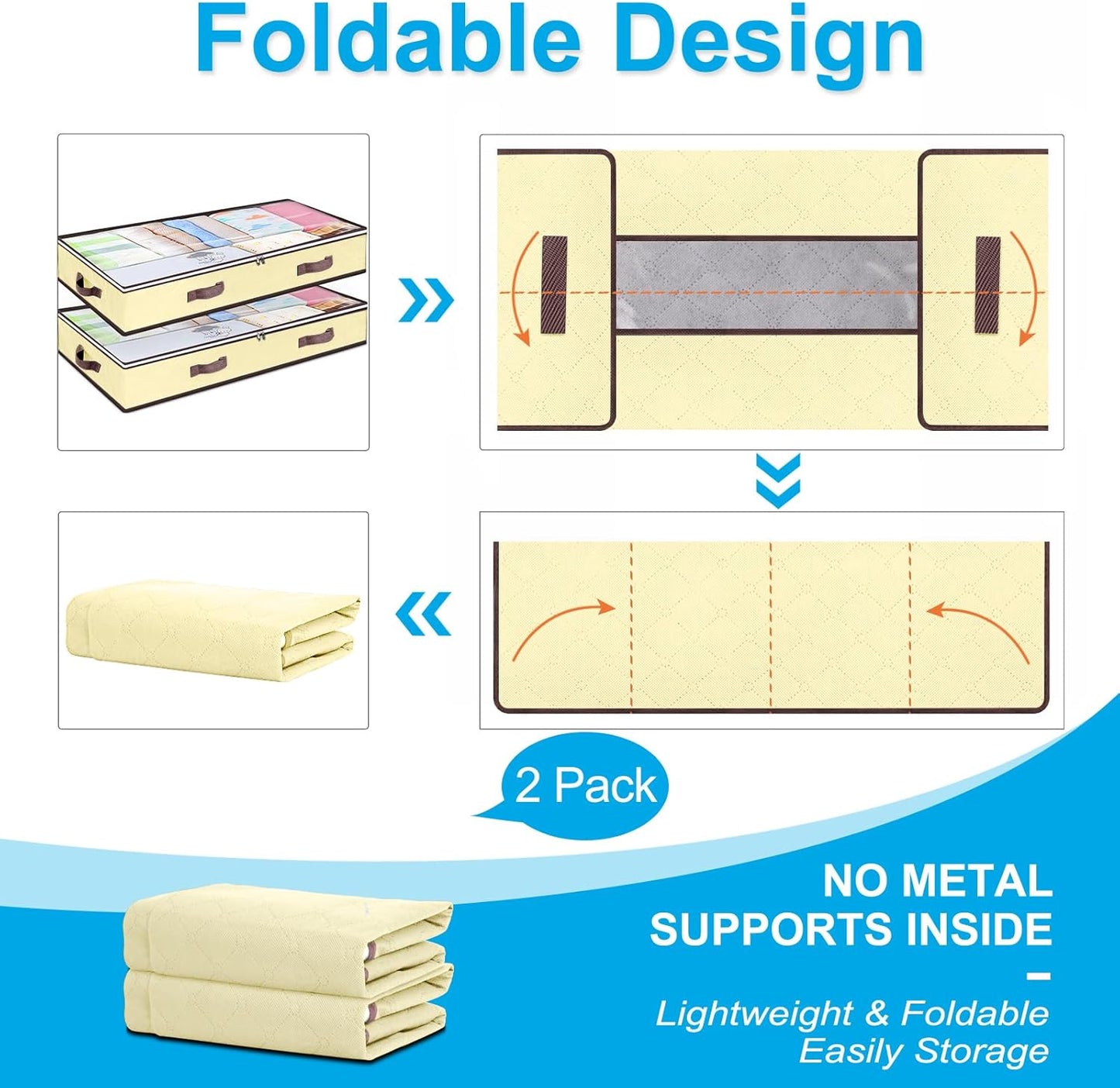 90L Under Bed Storage Containers, Underbed Toy Organizers and Clothing Storage Bags, Closet Storage Bins with Clear Window for Organizing Blanket Comforter Bedding Clothes Bedroom Dorm, 2 Pack Beige