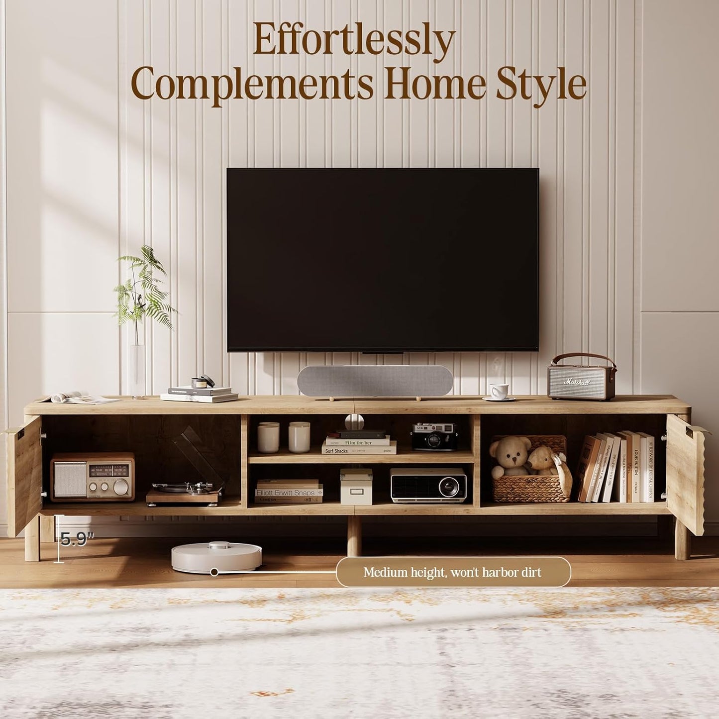 TV Stand for Living Room - up to 80 Inch TVs Mid Century Modern Entertainment Center with Storage and Adjustable Shelves, Media Console Table Oak 70"