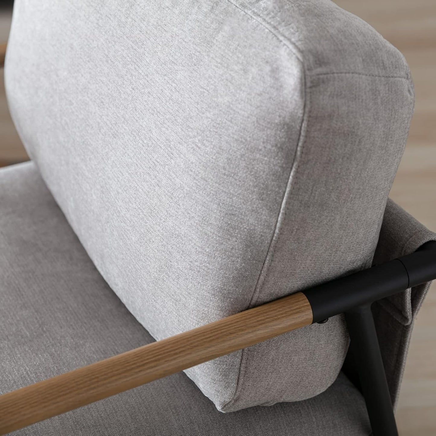 Mid-Century Accent Chair, Soft Armchair Chenille Fabric Lounge Chair with Black Metal Legs, Upholstered Leisure Chair for Living Room Bedroom Reception Room, 1PC, Grey