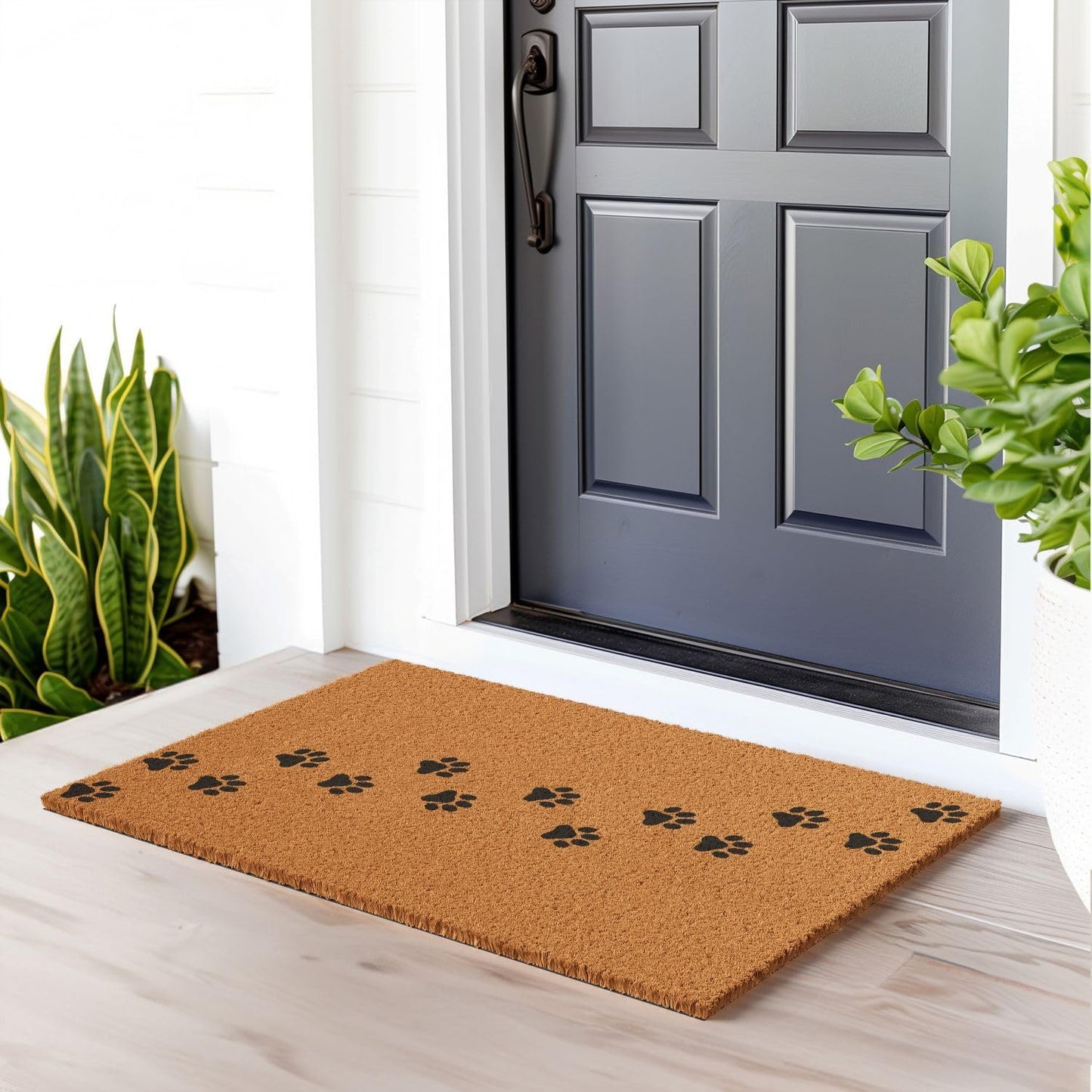 Barnyard Designs Natural Coco Coir Heavy Duty Backing Doormat - Large Cute Non-Slip Front Door Welcome Mat for Outside Entrance or Porch Entry, Brown (24x36, Paws)