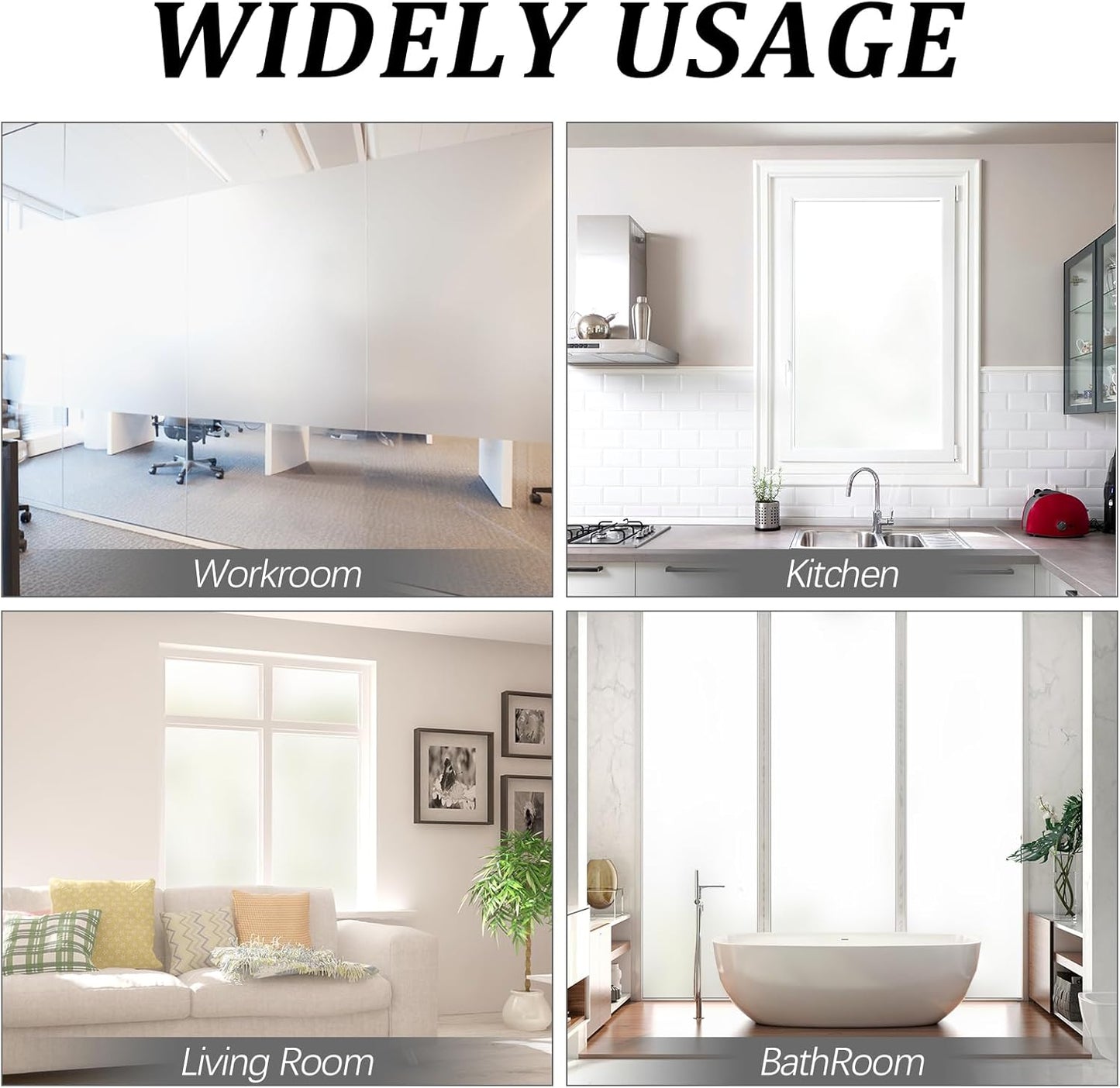 Window Privacy Film, Frosted Glass Static Cling Non-Adhesive Window Cover for Bathroom UV Sunlight Blocking Heat Control for Home Decorative Frosting Pure Matte White Size35.4 x 118.1 Inches