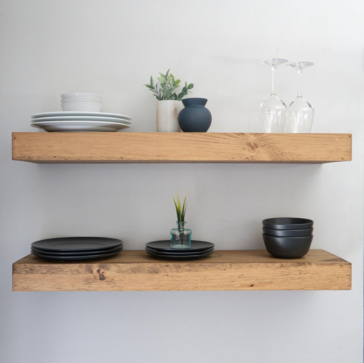 Modern Floating Shelves 3 Inches Thick for Wall, Wide Shelves for Kitchen, Living Room, Bedroom, and Bathroom, Natural Pine Wood, Rustic Wooden Shelf, (Set of 2) (Aged Oak, 36Lx3Hx8D)