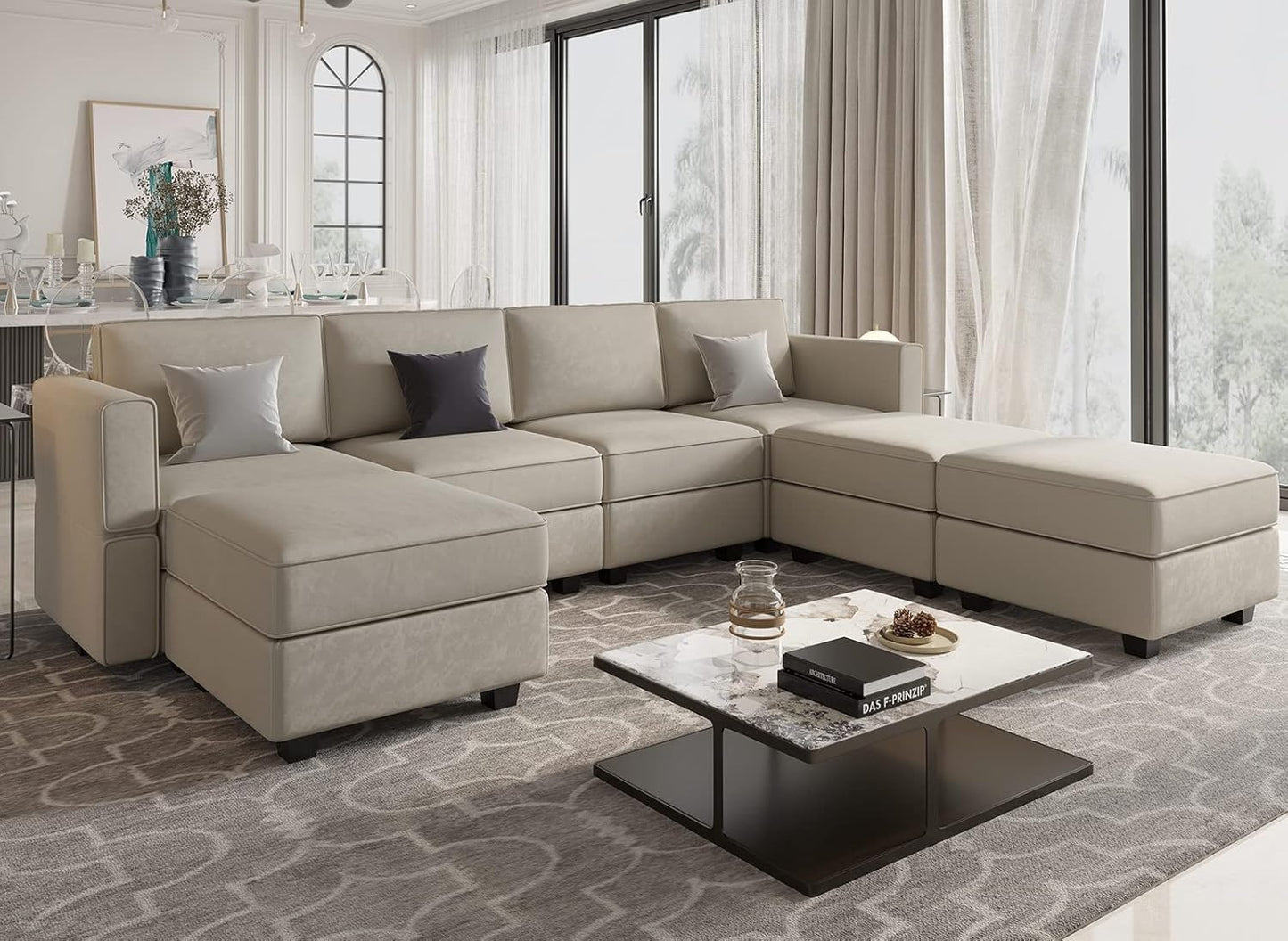 Belffin Modular Sectional Sofa U Shaped Sectional Couch with Reversible Chaises Velvet Modular Sofa with Storage Seat Grey