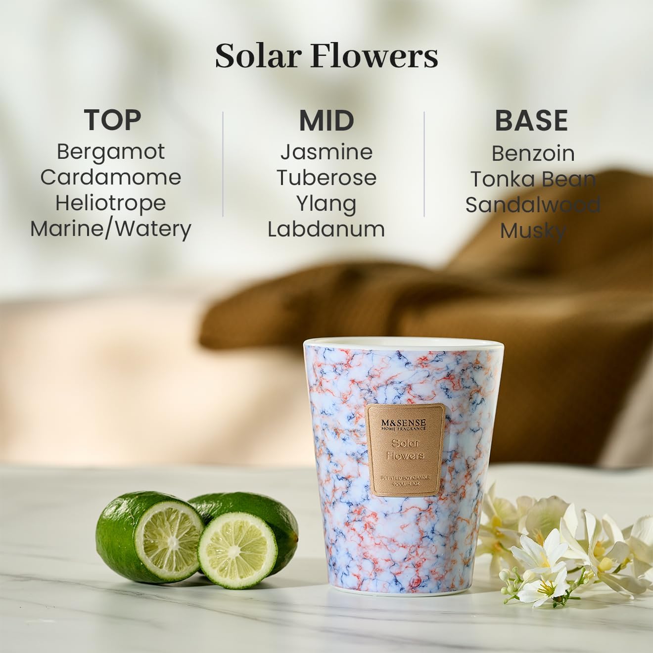 M&SENSE SolarFlowers Scented Candles for Home, Lead-Free Wick Highly Scented Jar Candles, 14.1 Oz 80 Hours Lasting Burning Candles Gifts for Women, Relaxing Aromatherapy Candle for Stress Relief