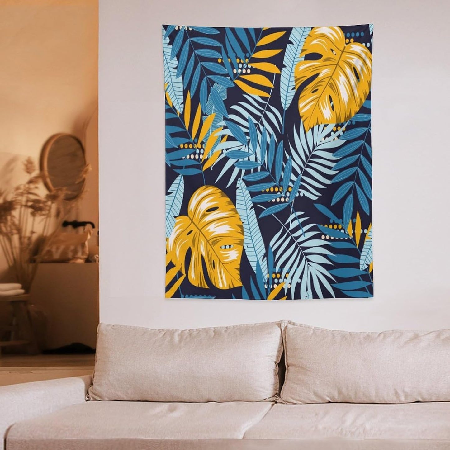 ICMOLYYENLO Palm Leaf Tapestry Wall Hanging, Tropical Leaves Plant Jungle Green Hawaiian Art Home Decor for Guest Bedroom Living Room Dormitory 60x80 Inch