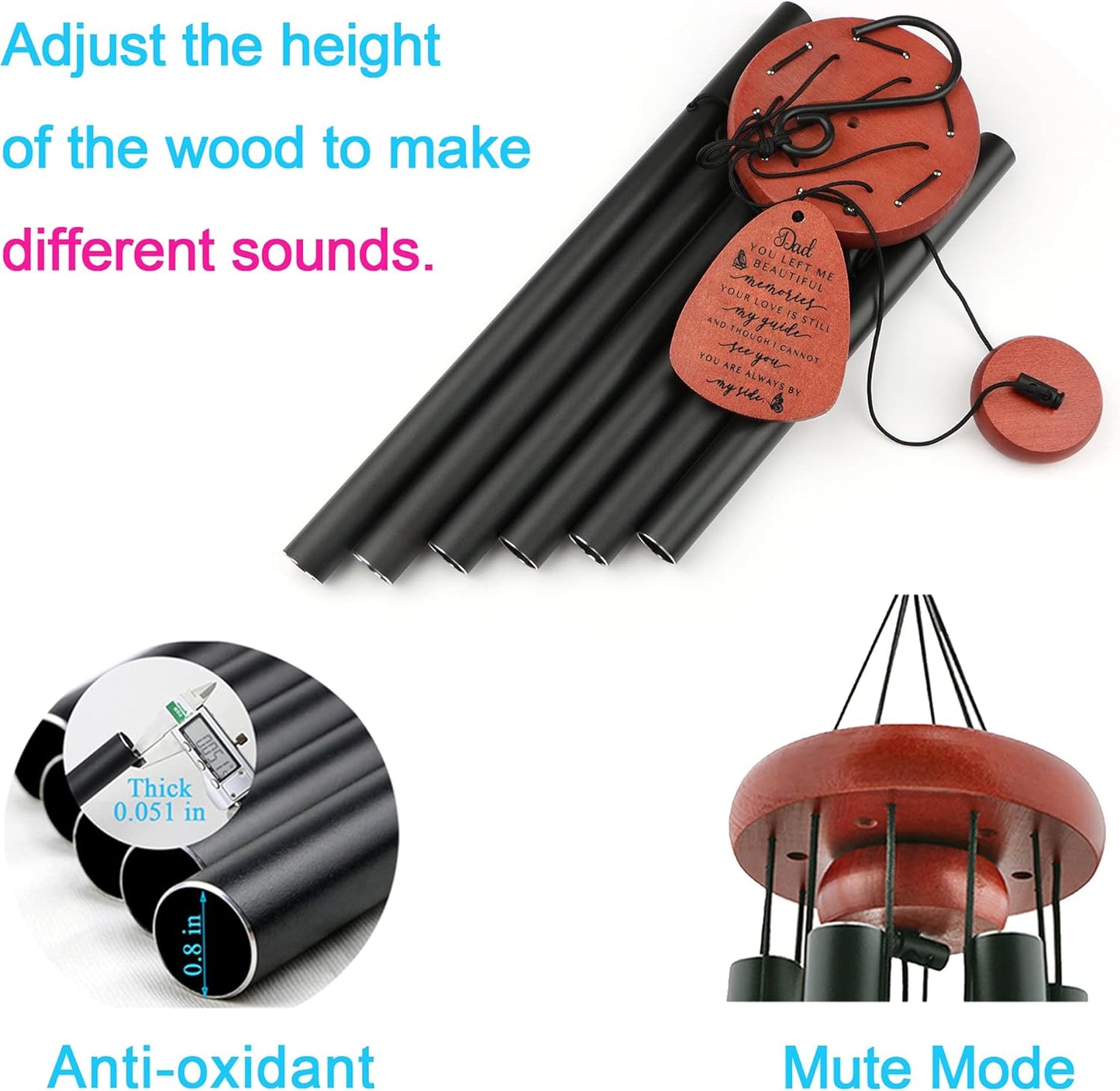 Memgift Memorial Wind Chimes for Loss of Loved One - Sympathy Gift for Loss of Father - Outdoor Bereavement Wind Chime for Dad - Garden & Patio Remembrance Windchime