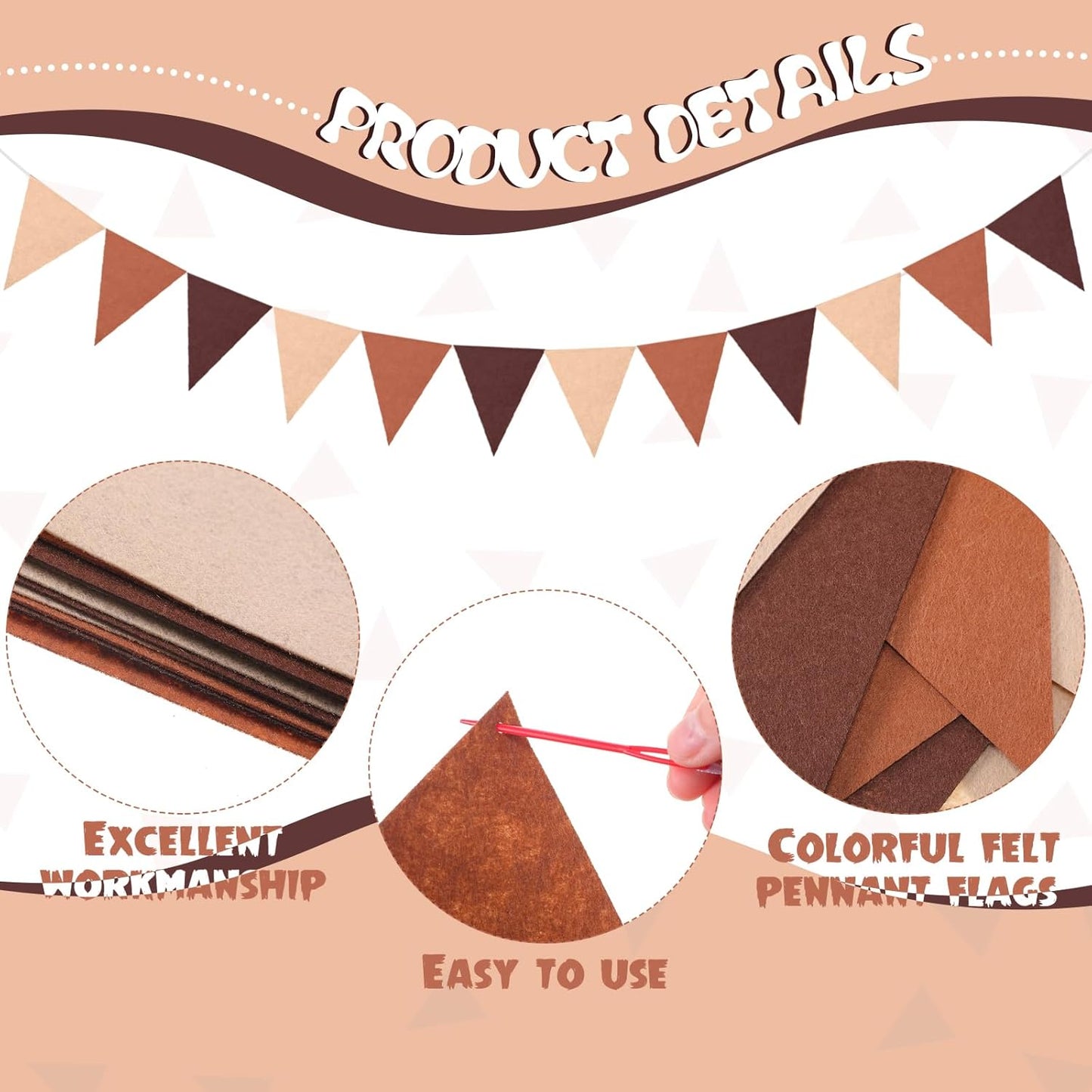 Irenare 9.8 ft Pom Pom Garland Felt Colorful Tassel Banner Christmas Party Pompoms Garland Decorations Felt Pennant Banner for Classroom Home Mantel Fireplace Birthday(Gradient Brown)