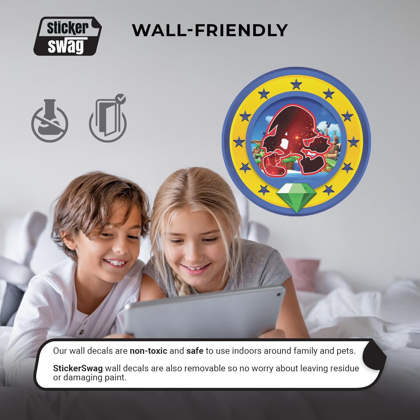 Speed Hero Wall Decal – Removable Vinyl Wall Art with Chaos Emerald Design – Gaming Room, Bedroom & Playroom Decor (Power Hero)