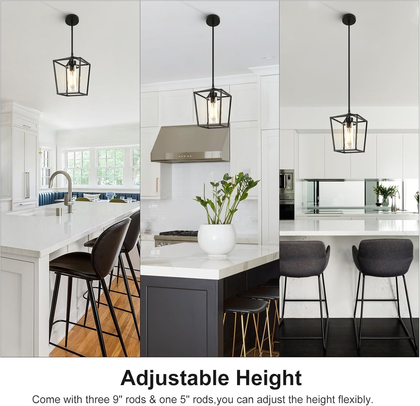 3 Pack Black Pendant Lights for Kitchen Island, 1-Light Farmhouse Metal Pendant Light Cage Kitchen Hanging Light Fixtures with Clear Glass Shade for Dining Room, Entryway, Hallway, Foyer